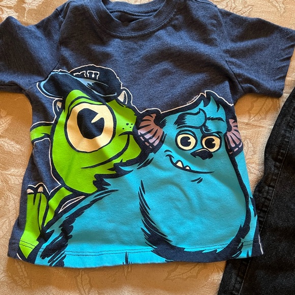 Disney Baby Boy pull on black jeans, flannel pajama bottoms & short sleeve tee - Picture 6 of 7